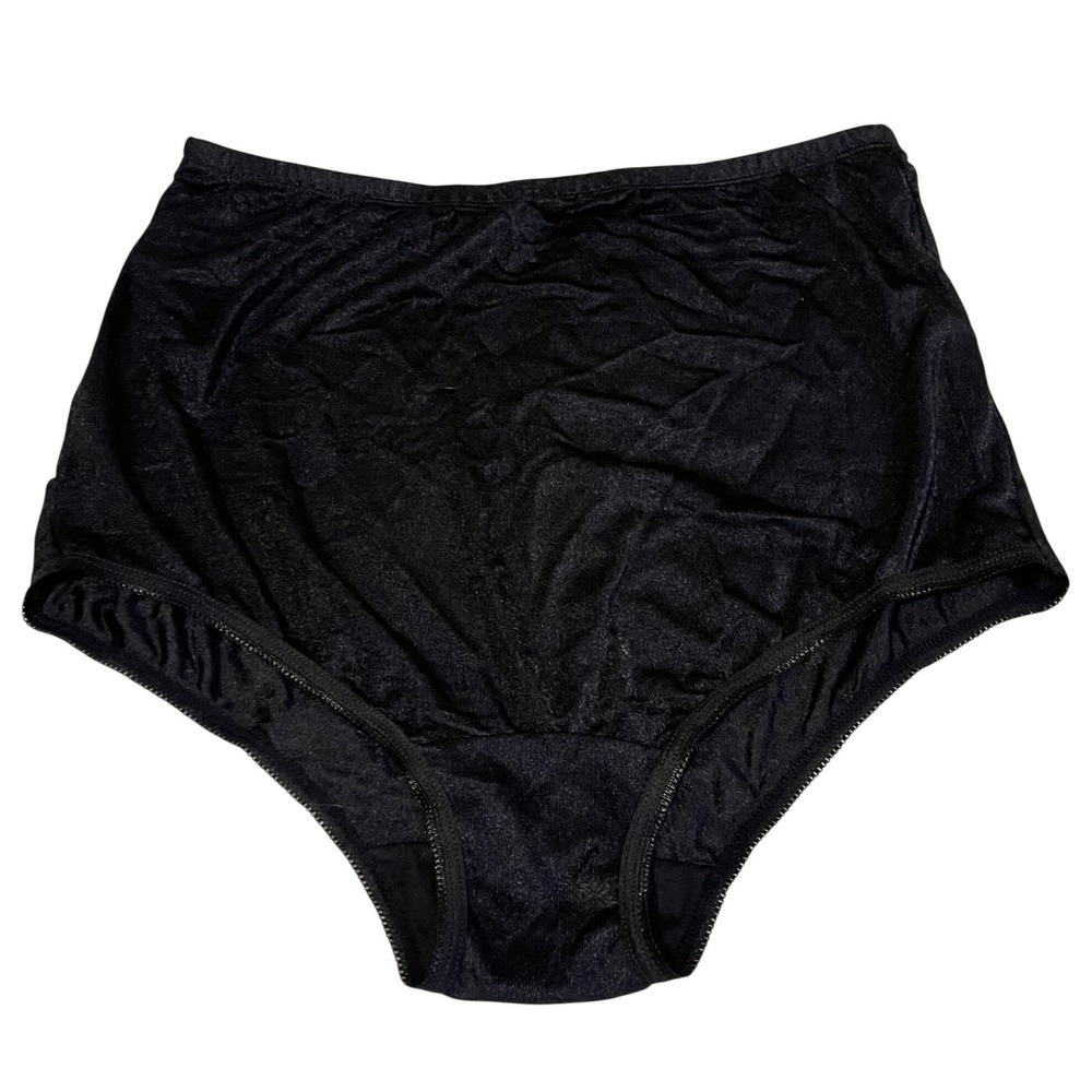 Vtg Satin Silky Nylon Satin Panties 7 Black Sexy Shinyβ High Waist Sissy Granny